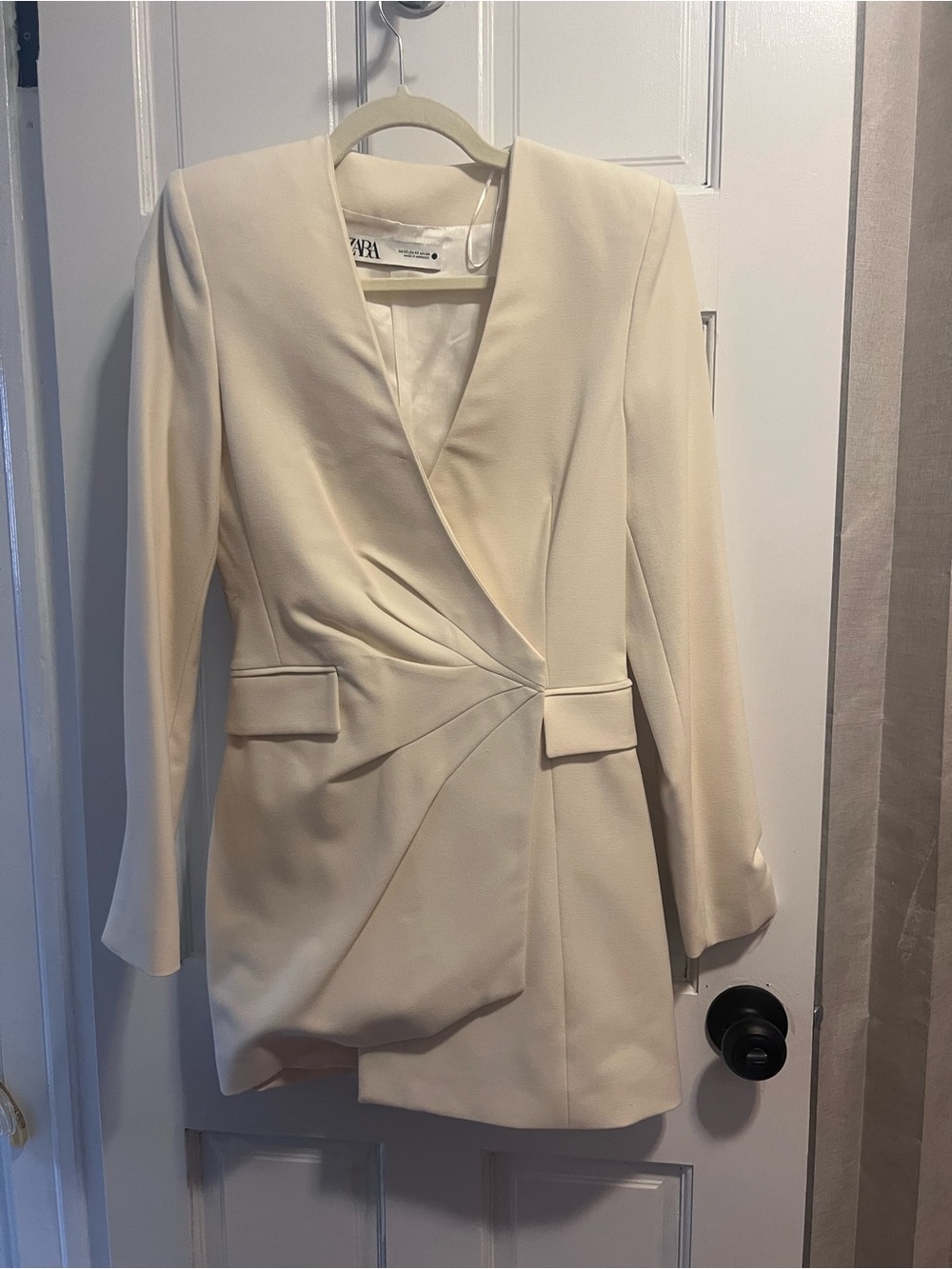 Zara Cream Tailored Faux-Wrap Blazer